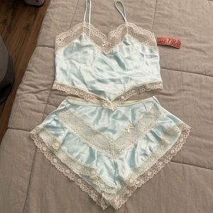 Vintage 1980s baby blue tank and high leg shorts Lingerie set by Ms. Leslee M